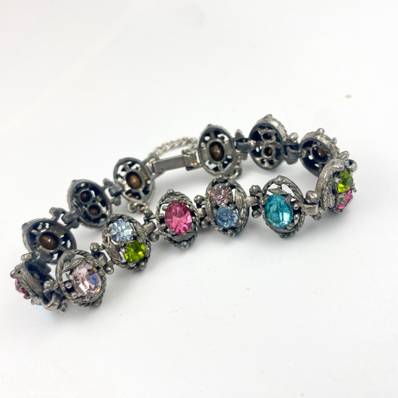 Vintage Hollycraft Fruit Salad Bracelet – Multicolor Rhinestone Statement. - Picture 4 of 7